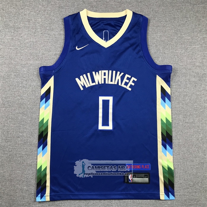 Camiseta Nino Milwaukee Bucks Damian Lillard NO 0 Ciudad 2022-23 Azul